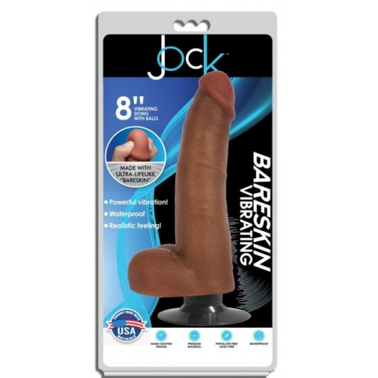 Jock Bareskin 8in Vibrating Latte Dildo W/ Balls Brown