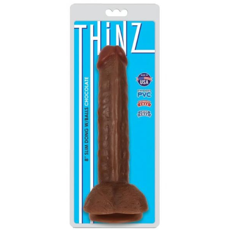 Thinz 8 inches Slim Dong with Balls Chocolate Brown