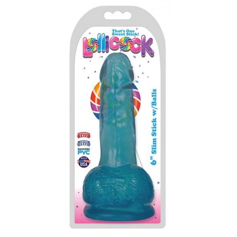 Lollipenis 6 inches Slim Stick Dildo Balls Blue Berry Ice