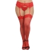 Fishnet Thigh Highs W/ Lace Top Red Q/s One Size Queen