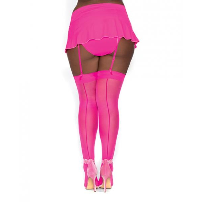 Fishnet Thigh High W/ Back Seam Hot Pink Q/s One Size Queen