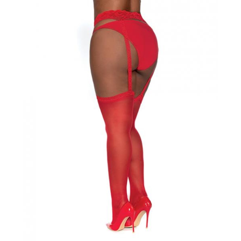 Pantyhose W/ Garters Red Q/s One Size Queen