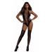 Cross Open Front Teddy and Stockings Black O/S One Size Fits Most