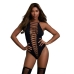 Cross Open Front Teddy and Stockings Black O/S One Size Fits Most
