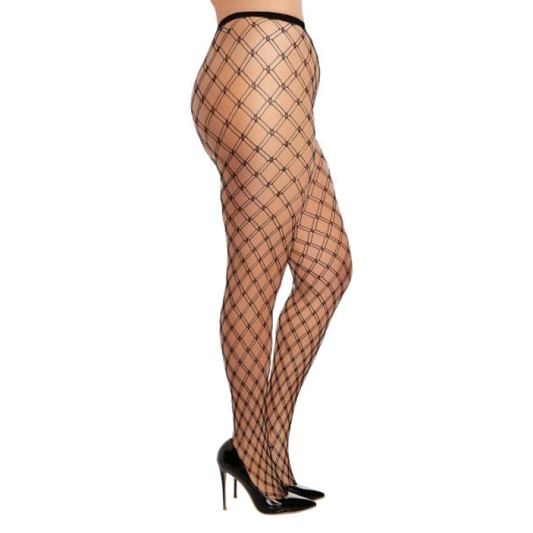 Double-knitted Fence Net Pantyhose Black Q/s One Size Queen