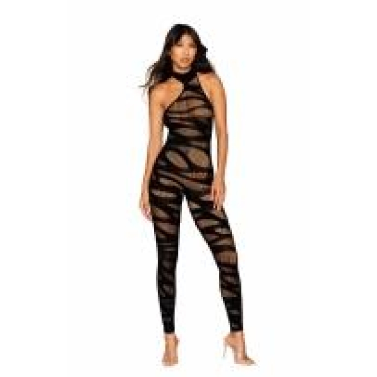 Asymmetrical Bodystocking Opaque Black O/s One Size Fits Most