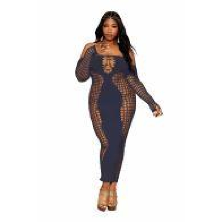 Bodystocking Gown W/ Opaque Front & Back Denim Q/s One Size Queen