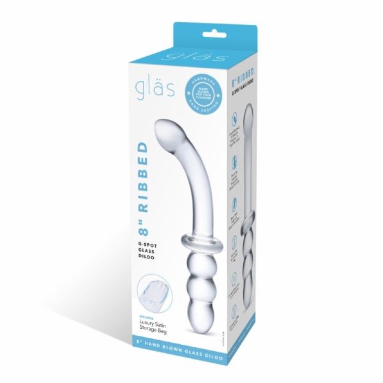 Glas 8 Inches Ribbed G-Spot Glass Double Dildo