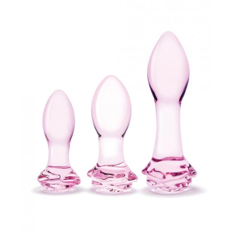 Glas 3pc Rosebud Butt Plug Set Pink