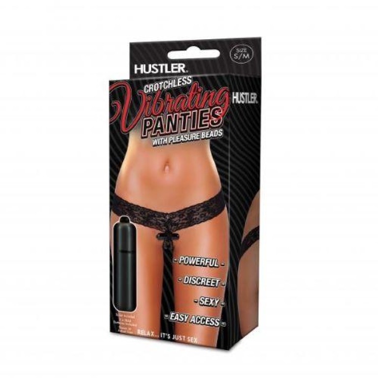 Hustler Crotchless Stimulating Panties With Pleasure Beads Black S/M
