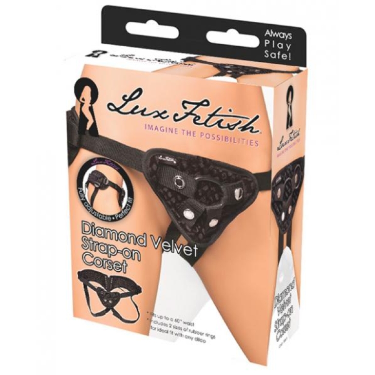 Lux Fetish Diamond Velvet Strap-On Corset Black O/S One Size Fits Most