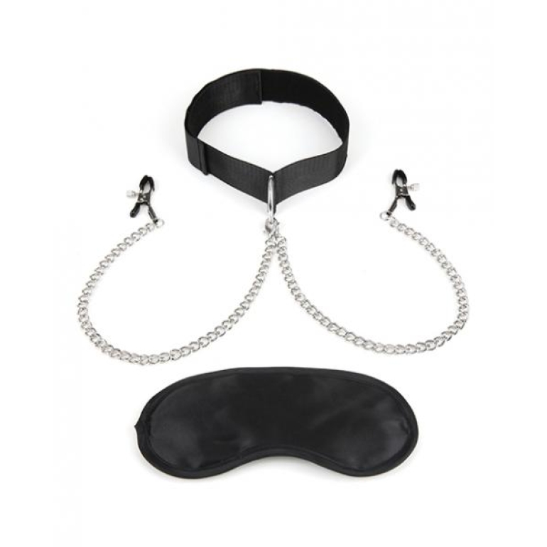 Lux Fetish Collar & Nipple Clamps Adjustable Pressure One Size Fits Most