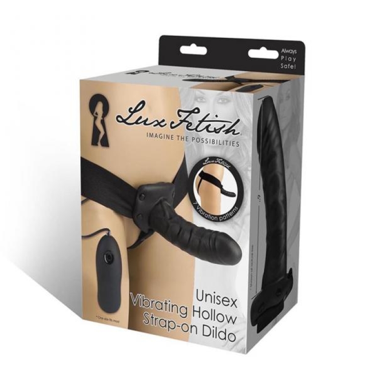 Unisex Vibrating Hollow Strap On Dildo O/S Black One Size Fits Most