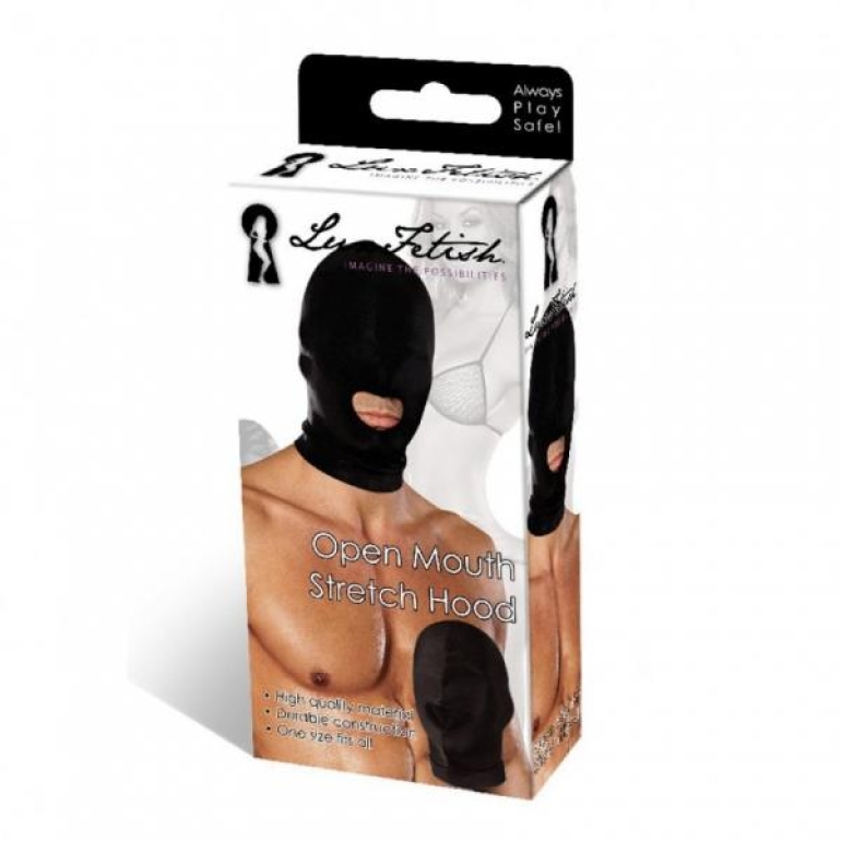 Lux Fetish Open Mouth Stretch Hood Black O/S One Size Fits Most