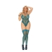 Crochet Lace Teddy W/ Cut Out Detail & Stockings Dusky Jade Queen One Size Fits Most