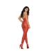 Opaque Net Striped Bodystocking Open Crotch Red O/S One Size Fits Most