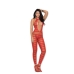 Opaque Net Striped Bodystocking Open Crotch Red O/S One Size Fits Most