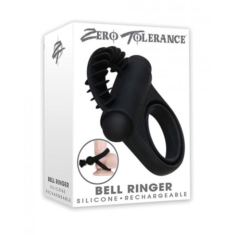 Bell Ringer Black Vibrating Penis Ring & Ball Strap