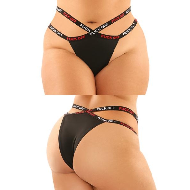 Vibes Fuck Off Panty & Thong 2pk Black Q/s One Size Queen