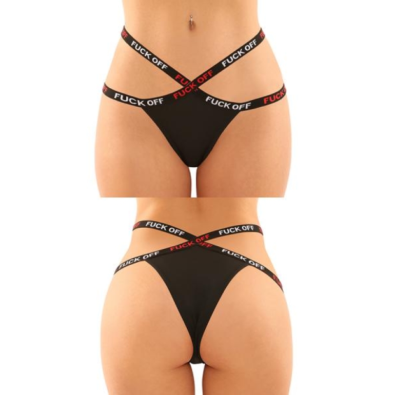 Vibes Fuck Off Panty & Thong 2pk Black S/m