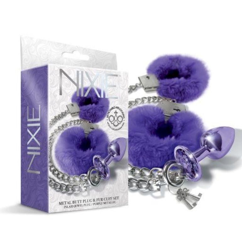Nixie Metal Plug & Furry Cuff Set Purple Metallic