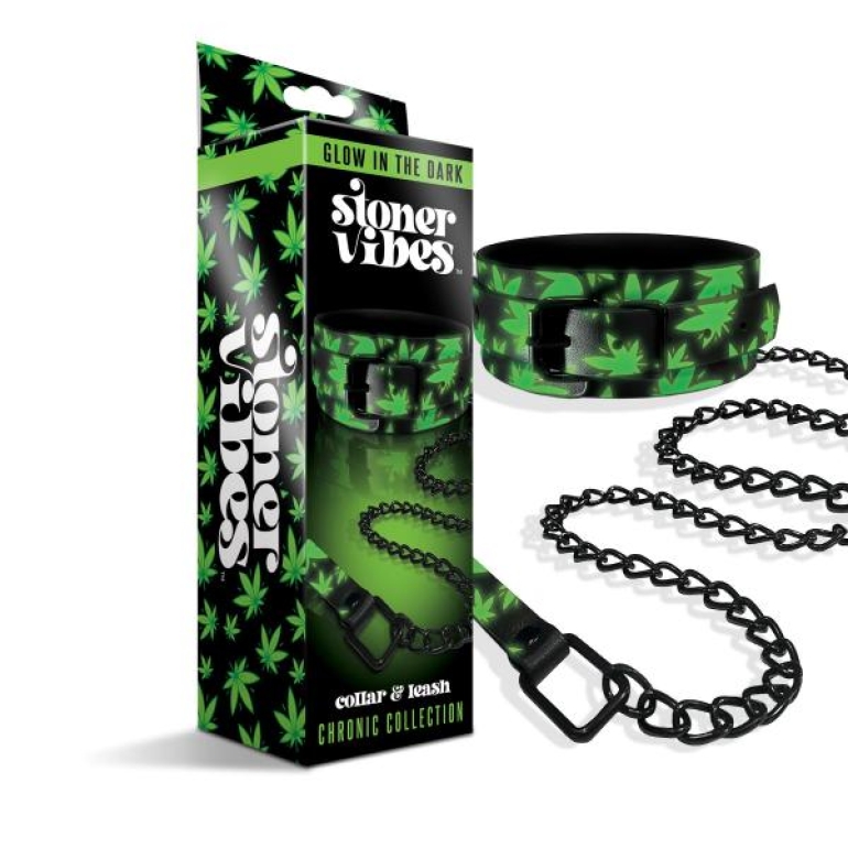Stoner Vibe Chronic Collection Glow In The Dark Collar/leash Green