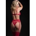 4pc Bra Garter Belt Thong & Stocking Set Red O/s One Size Fits Most