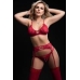 4pc Bra Garter Belt Thong & Stocking Set Red O/s One Size Fits Most