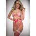 Pinklicious 3pc Lace Garter Panty Bra Stockings Twinkle Coral O/s One Size Fits Most