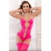 2pc Deep Plunge Strappy Teddy & Stockings Glossy Pink