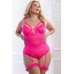 2pc Sheer Lace Teddy W/ Snap Crotch Glossy Pink Q/s