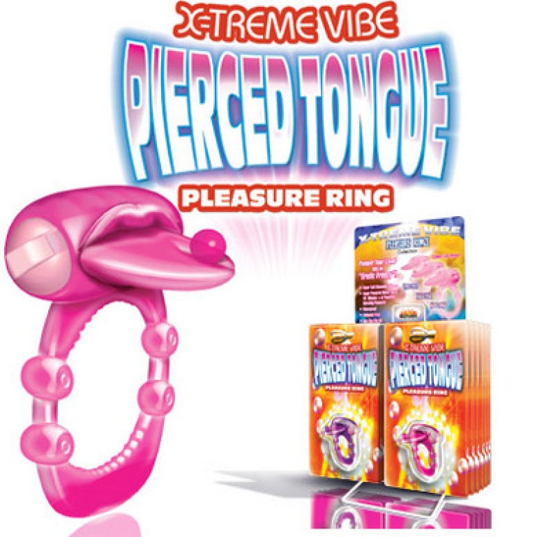 Pierced Tongue Vibrating Silicone Penis Ring Waterproof Magenta Pink