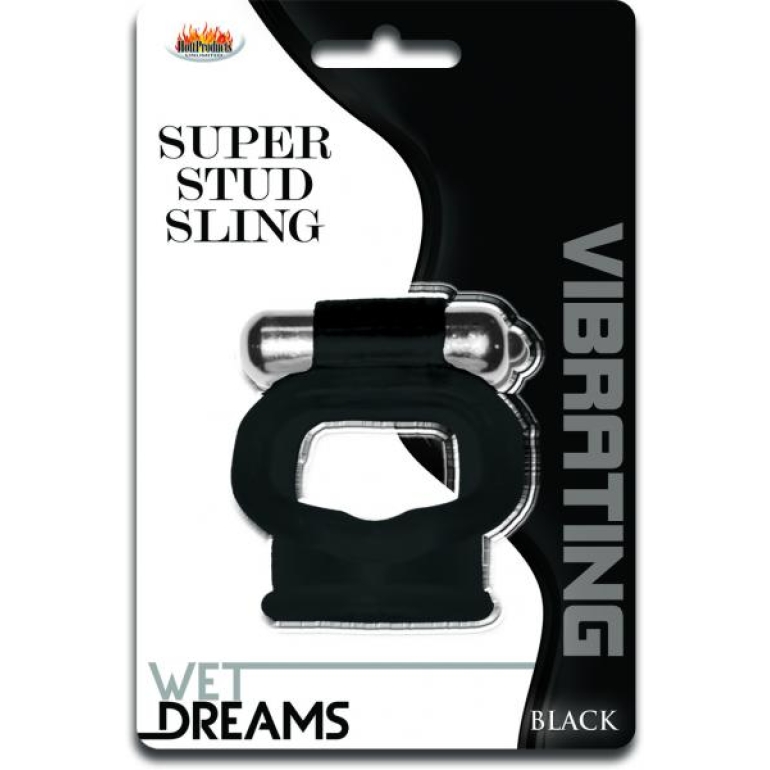 Wet Dreams Super Stud Sling Black Vibrating Ring