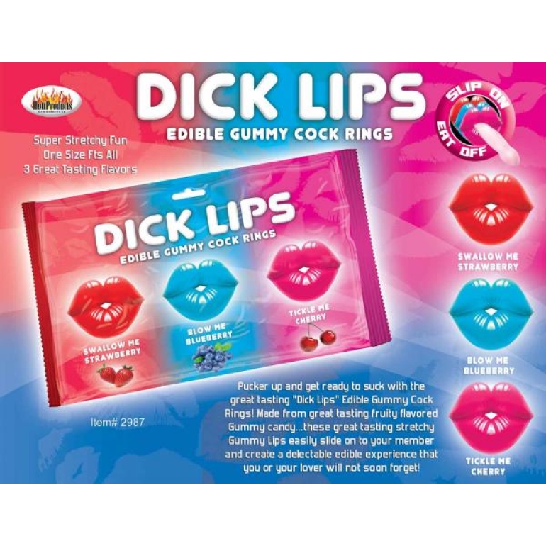 Dick Lips Gummy Penis Rings 3 Pack Strawberry