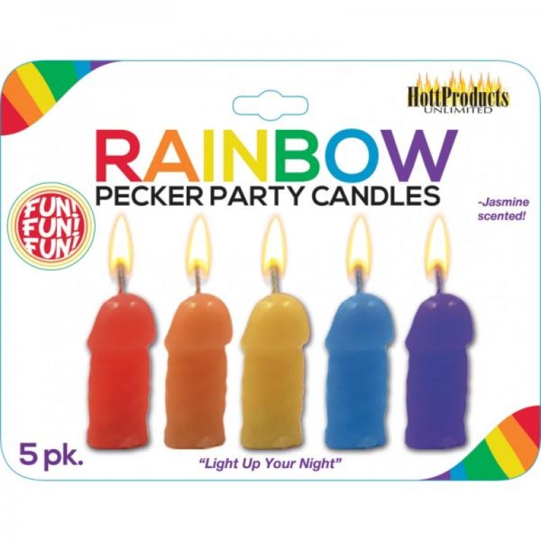 Rainbow Pecker Party Candles 5 Pack Assorted Colors