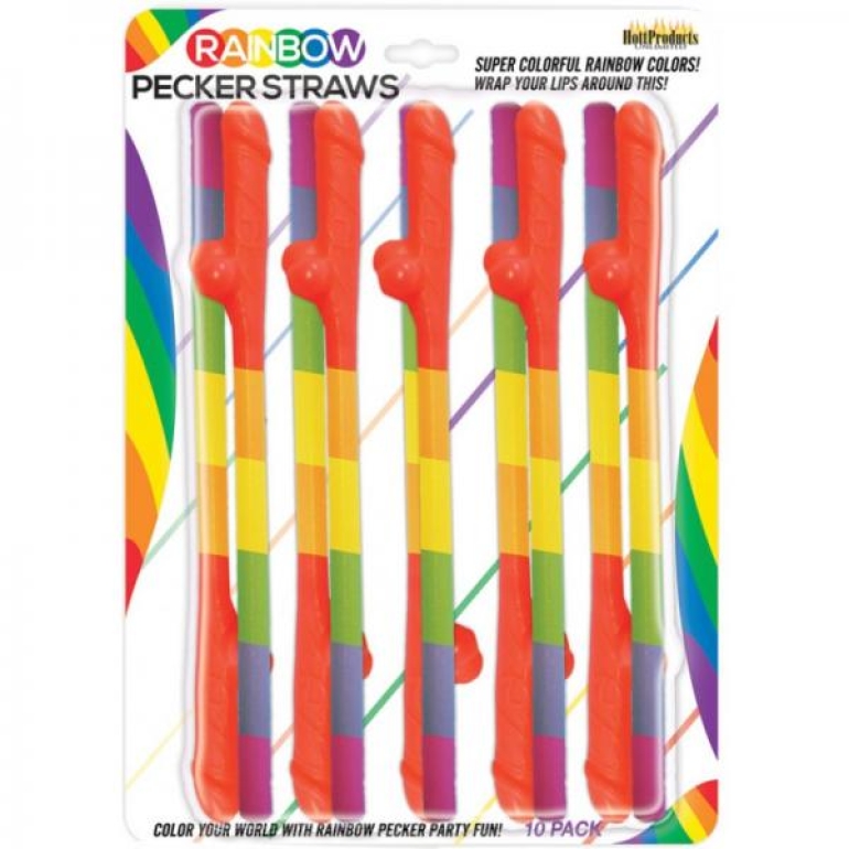 Rainbow Pecker Straws 10 Pack Multi-Color