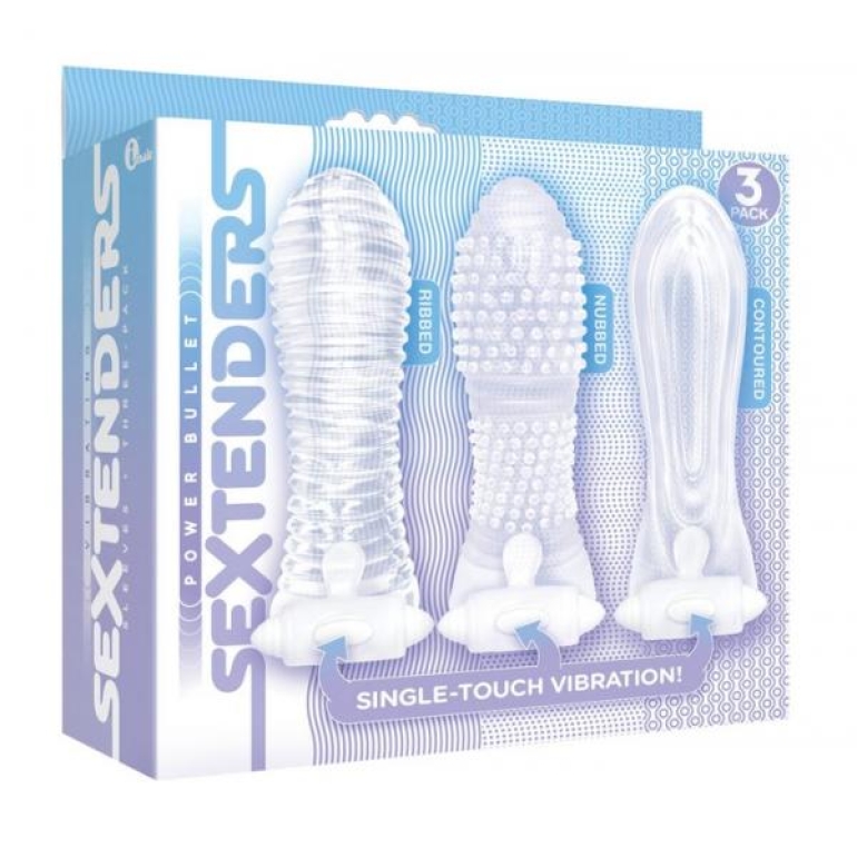 Vibrating Sextenders 3 Pack Nubbed Contoured Ribbed Clear