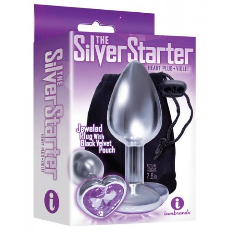 The Silver Starter Heart Bejeweled Stainless Steel Plug Violet