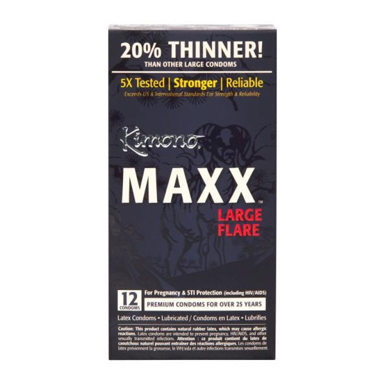 Kimono Maxx Large Flare Condoms 12 Pack Clear