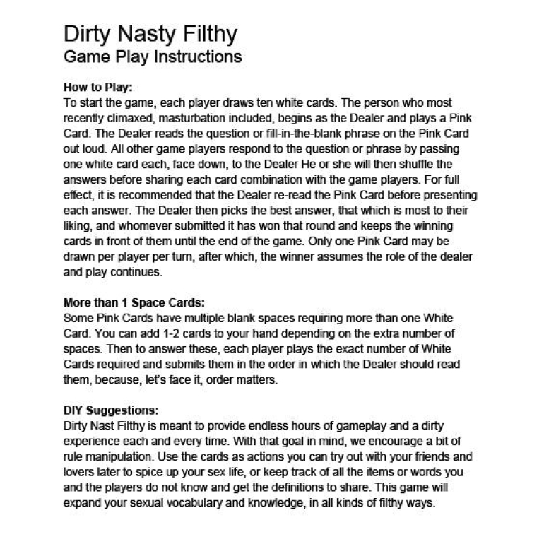 Dirty Nasty Filthy A Card Game For Twisted Minds Pink