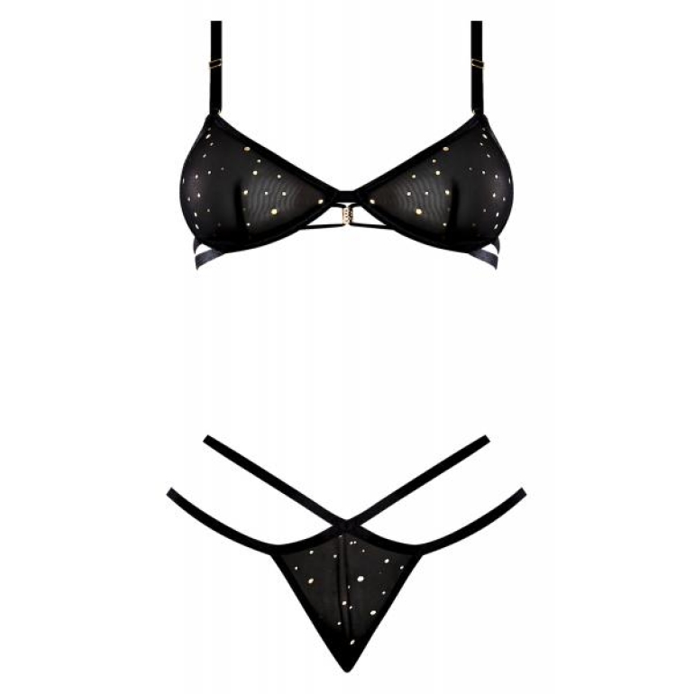 Glitz & Glam Bra & Thong Set Black S/m