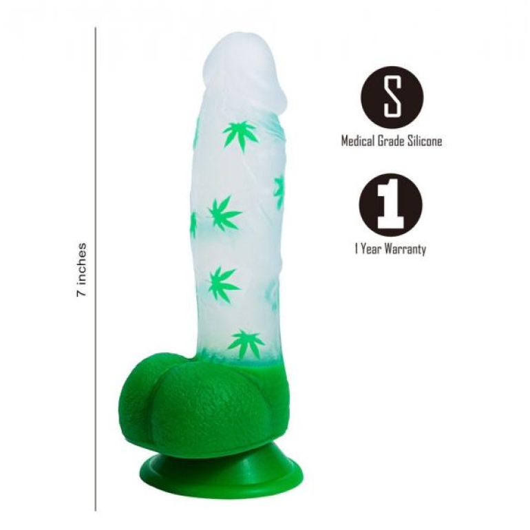 Leif 7 In 420 Pot Leaf Print Silicone Dong Green