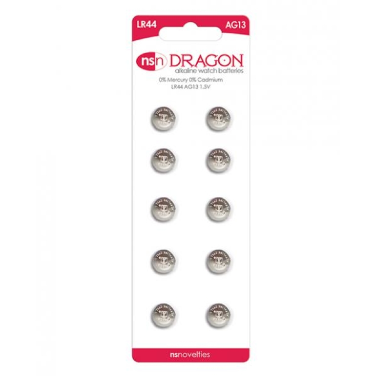 Dragon Alkaline Batteries Size LR44/AG13 10 Pack Silver