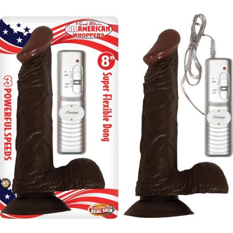 All American Whopper 8 inches Vibrating Dildo, Balls Brown Black