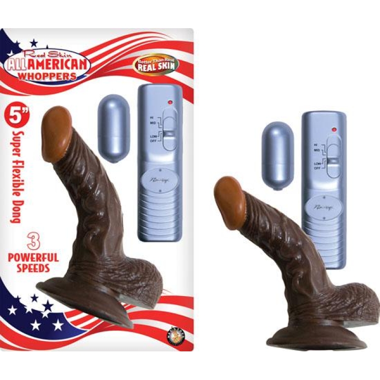 All American Whopper 5 inches Vibrating Dildo, Balls Brown