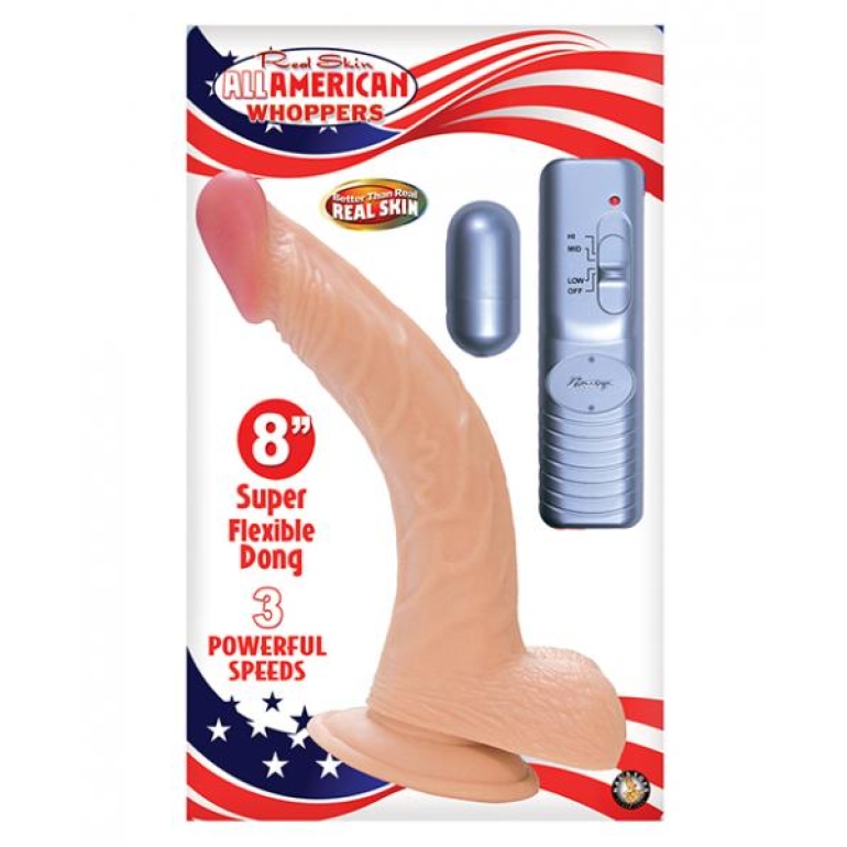 All American Whopper 8 inches Curved Vibrating Dong, Balls Beige