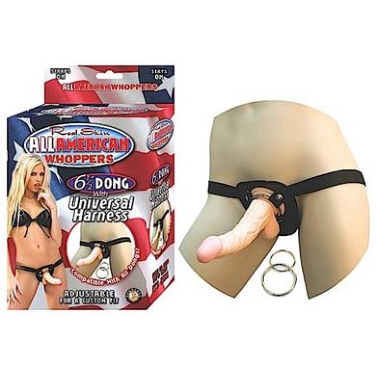 All American Whoppers 6.5in Dong With Universal Harness Beige