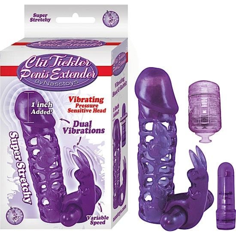 Clit Tickler Penis Extender Vibrating Sleeve Purple