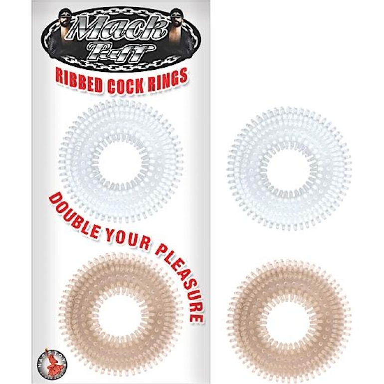 Mack Tuff Ribbed Penis Rings Clear/Smoke 2 Pack Beige