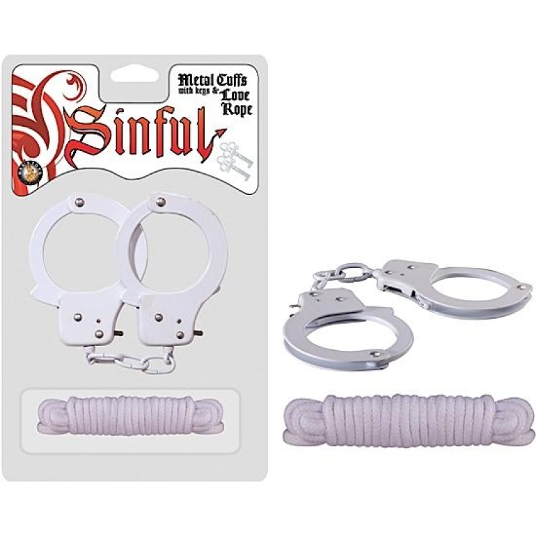 Metal Cuffs with Love Rope White